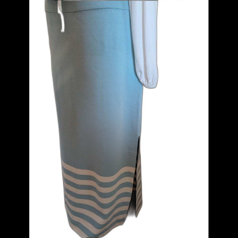 Light Blue Maxi Skirt with White Stripe Hem